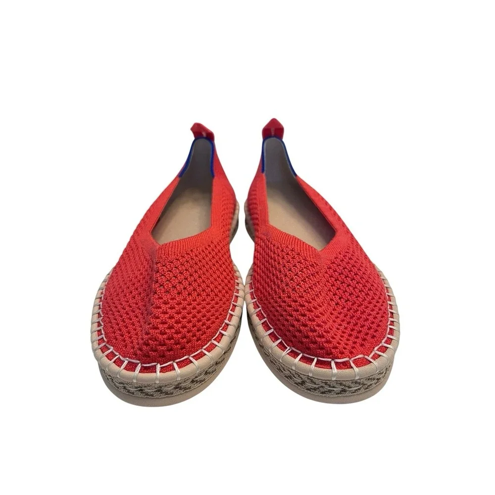 New ROTHY'S Sz 7 The Espadrille Flats Red Hot Comfort Cushion Jute Midsole NWOB